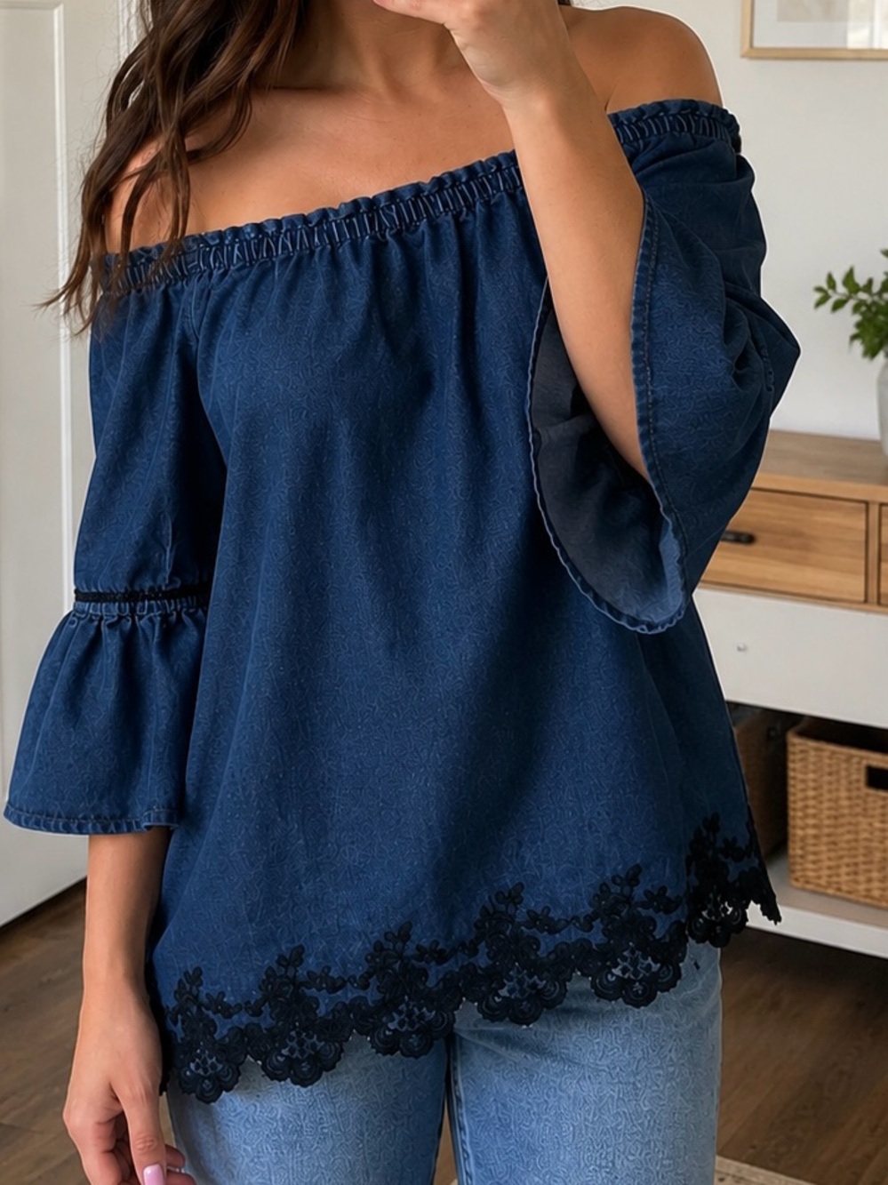 New Directions Blue Denim Top